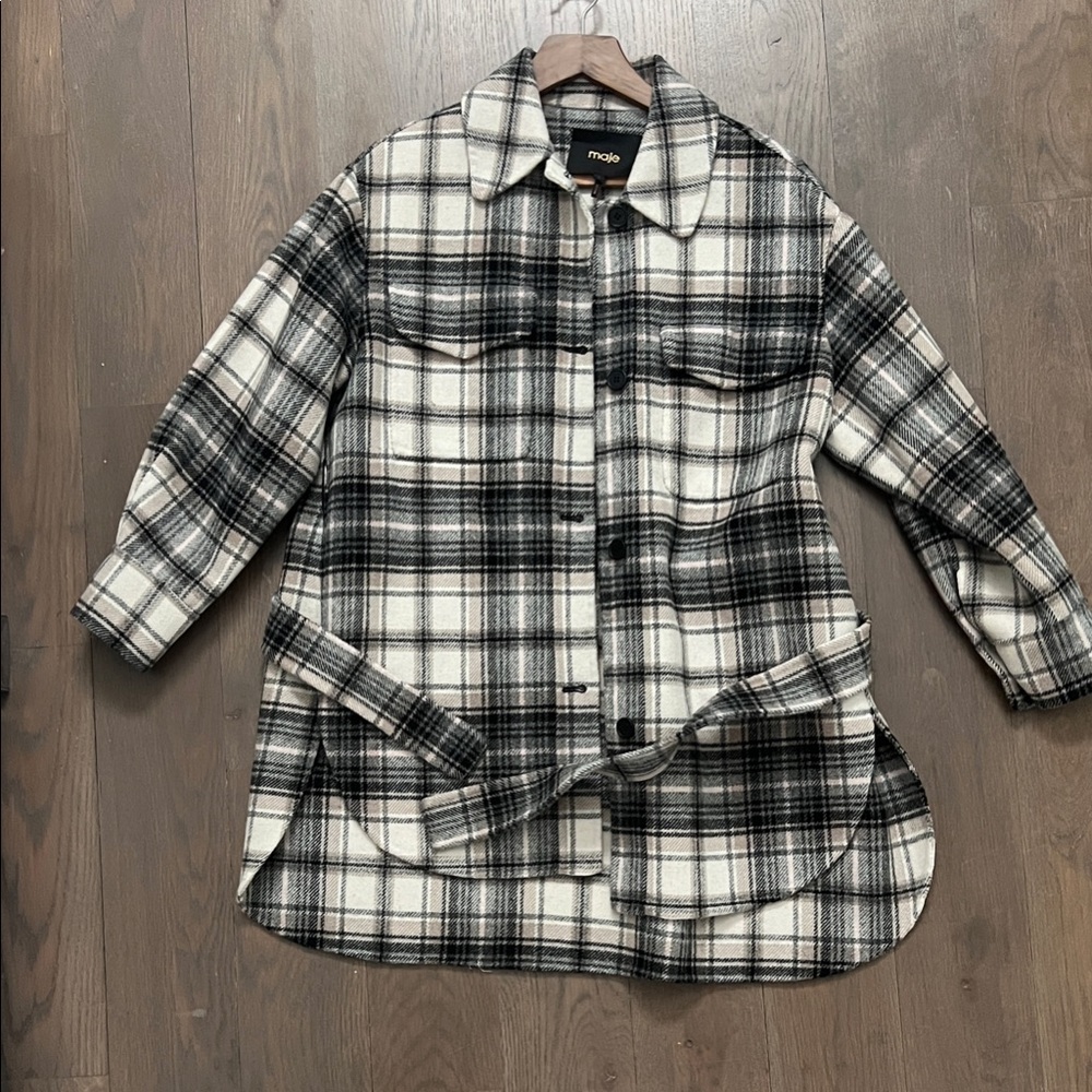 Maje Black and White Plaid Utility Jacket